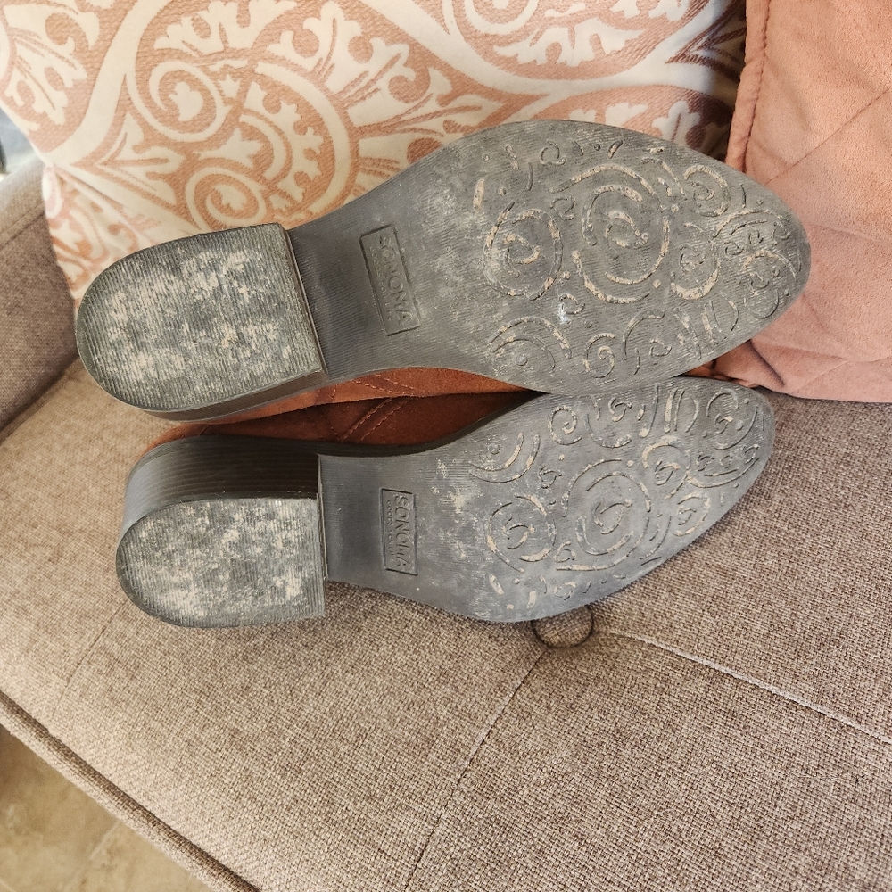 Sonoma Suede Ankle Booties Slit Side Open Ankle BOHO "woodcut whiskey" Size 10 - Picture 7 of 7